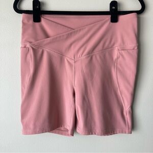 Fabletics High Waisted PureLuxe Bike Shorts Pink Size Large 6 Inch Length